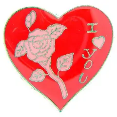 I Love You Heart with Rose Pin 1"