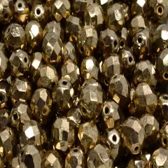 8mm Czech Fire Polish Beads, Jet Gold Bronze, 25 pieces