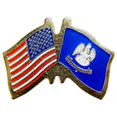 American & Louisiana Flags Pin 1"