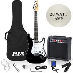 LyxPro Beginner Stratocaster 39&rdquo; Electric Guitar and Electric Guitar Accessories Black