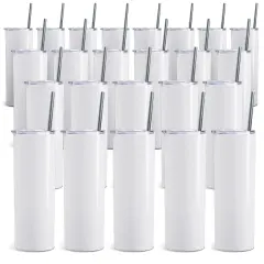 ProSub 20oz Straight Skinny Tumbler Sublimation Blanks Gloss White - 60 Pack