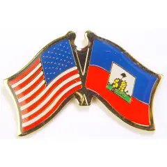 American & Haiti Flags Pin 1"