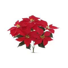 Red Velvet Poinsettia Bush with 5 Lifelike Silk Blooms | 20-Inch | Indoor/Outdoor Use | Festive Holiday Decor | Christmas Bushes | Home & Office Decor (Set of 6) - 2024 Christmas Collection, Floral Home by Artificial Flowers