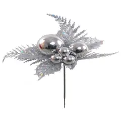 Silver GLIT HOLLY PICK W/ BALL-12 Pieces
