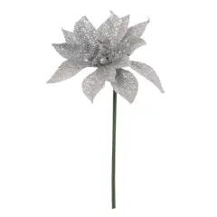 Set of 12: Artificial Poinsettia Glitter Flower Picks, 4-Inch, Silver - Festive Holiday Accents for Craft Materials, Glitter Picks, Parties & Events, Home & Office Decor, Floral Home by Artificial Flowers