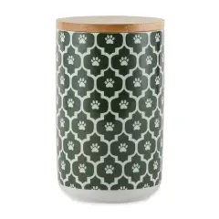 DII Hunter Green Paw Lattice Print Ceramic Treat Canister