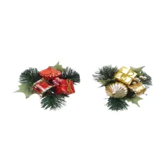 Holly Pine Pick w/ Drum & Box - Assorted Set of 6, Festive Holiday Accents, Christmas Decor for Wreaths & Gifts - Perfect for Home, Office - 2024 Christmas Collection, Floral Home by Artificial Flowers