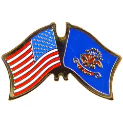 American & North Dakota Flags Pin 1"