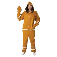 Gingerbread Man Adult Fleece Jumpsuit Costume