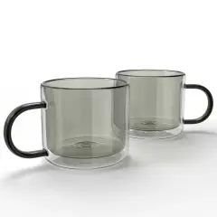 Elle Decor Double Wall Coffee Cups | Set of 2 10-Ounce- Gray