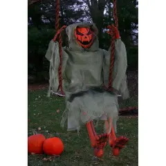 36" Pumpkin Man on Swing Hanging Halloween D&eacute;cor