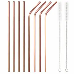 8-Piece 10.5" Stainless Steel Cocktail Straw Set with 2 Cleaning Brushes Rose gold