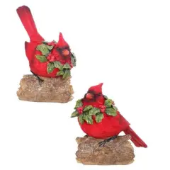 5.5-6.5" Resin Cardinal on Log Ornaments &ndash; Set of 2 Assorted Christmas Decor