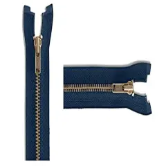 #3 Antique Brass Lightweight Navy Metal Separating YKK Jacket Zipper - Choose Your Length - Color: Navy #560-1 Zipper Per Pack - Made in The United States. (14" Inches)