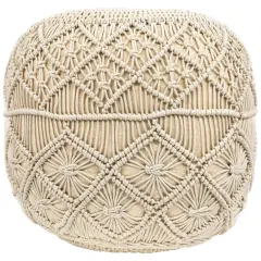 Northlight 18" Solid Cream Macrame Round Handmade Natural Cotton Pouf Ottoman Ivory