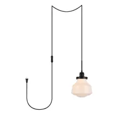 Lyle 1 light Black and frosted white glass plug in pendant