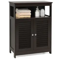 MDF Bathroom Storage Cabinet with Shutter Doors and Adjustable Shelves Brown