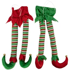 Northlight Striped Plush Elf Legs Christmas Decorations - 19" - Red and Green - Set of 2