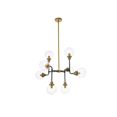 Hanson 8 lights pendant in black with brass with clear shade