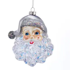5" Glass Santa Face with Silver Glitter Ornament - Elegant Christmas Tree Decoration