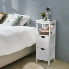 Bathroom Wooden Floor Cabinet Multifunction Storage Rack Stand Organizer White