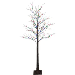 Northlight 6' Brown LED Lighted Frosted Christmas Twig Tree - Multi-Color lights