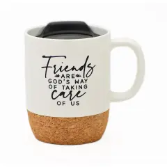 Dexsa Friends Are God's Way Designer Cork Bottom Mug with Lid - 14 oz