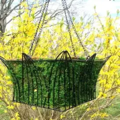 14" Metal and Coco Moss Hanging Basket - SQUARE
