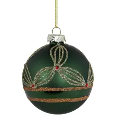 Northlight Holly Berry Christmas Glass Ball Ornaments - 3" - Green and Gold - 4ct