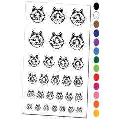 Fluffy Striped Tabby Cat Head Temporary Tattoo Water Resistant Fake Body Art Set Collection Light Blue