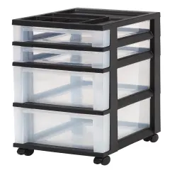IRIS USA 4 Drawer Rolling Storage Cart with Organizer Top, Black/White/Gray