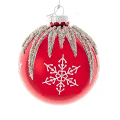 80MM Glass Red and Silver Snowflake Ball Ornaments, 6-Piece Box