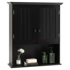 2-Door Wall Mount Bathroom Storage Cabinet with Open Shelf Black