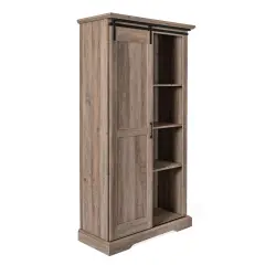 Merrick Lane Finnoula Farmhouse Storage Cabinet, Semi-Open Storage with Sliding Barn Door Graywash