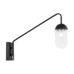 Kace 1 light Black and Clear glass wall sconce