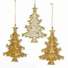 5" Gold Glitter Christmas Tree Acrylic Ornaments &ndash; Set of 3 Assorted Christmas Decorations