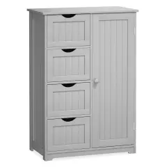 Modern MDF Storage Cabinet with 4 Drawers and Adjustable Shelf Ideal for Bathroom or Bedroom Grey