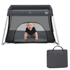 Lightweight Foldable Baby Playpen with Carry Bag Dark Grey