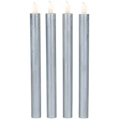 Northlight Set of 4 Brushed Silver-tone LED Flameless Wax Flickering Taper Candles 9.5"