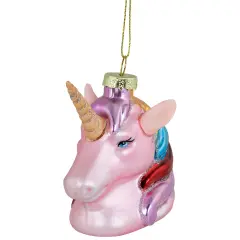 Northlight 3.5" Pink Unicorn Head with Rainbow Mane Glass Christmas Ornament