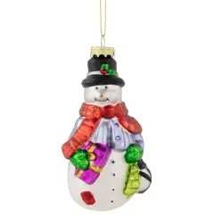 Northlight 5" Snowman with Presents Glass Hanging Christmas Ornament White