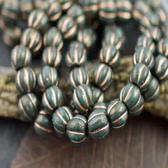 Gold Washed Bronzed Dark Blue Green Large Hole Melon Beads -- Choose Your Size