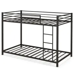 Twin Over Twin Metal Bunk Bed, Low Profile, Safe, No Box-Spring Black