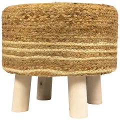 Northlight 15" Beige Braided Jute and Wood Handmade Three Legged Foot Stool