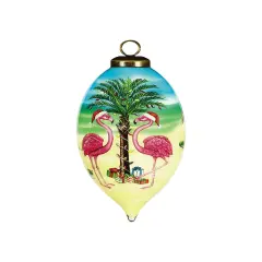 Christmas Flamingo Hand Painted Glass Hanging Ornament