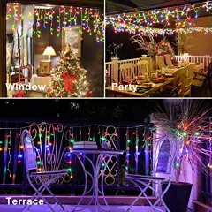66ft Christmas Lights Decorations Outdoor, 640 LED 8 Modes Curtain Fairy Lights with 120 Drops,Plug in Waterproof Timer Memory Function for Christmas Holiday Wedding Party Decor (Multicolor)