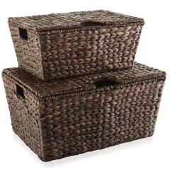 Casafield Water Hyacinth Storage Baskets with Tapered Bottoms and Lids, Multipurpose Organizers for Bedroom, Bathroom, Laundry, Home Office
