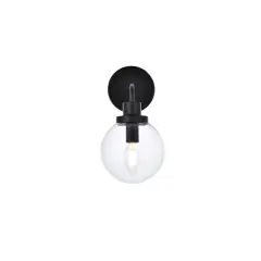 Hanson 1 light bath sconce in black with clear shade