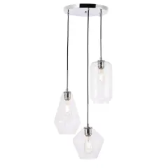Gene 3 light Chrome and Clear glass pendant