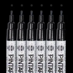 PINTAR Premium Acrylic Paint Pens - 1mm Fine Tip Pens For Rock Painting, Ceramic Glass, Wood, Paper, Fabric & Porcelain, Water Resistant Paint Set, Surface Pen, Craft Supplies, DIY Project (6 Black)
